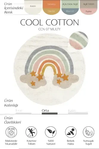 Cool Cotton Cream Baby Rug Machine Washable Non-Slip Base Soft Texture Round Children's Rug-Cream 1 - COOL HALI (1)