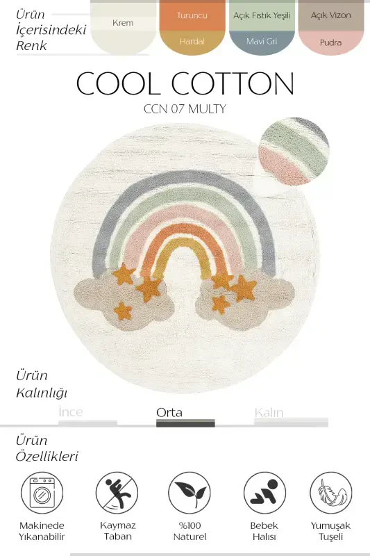 Cool Cotton Cream Baby Rug Machine Washable Non-Slip Base Soft Texture Round Children's Rug-Cream 1 - 2