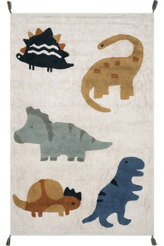 Cool Cotton Cream Baby Rug Machine Washable Non-Slip Base Soft Touch Dinosaur Kids Rug-Colorful 7 - 1