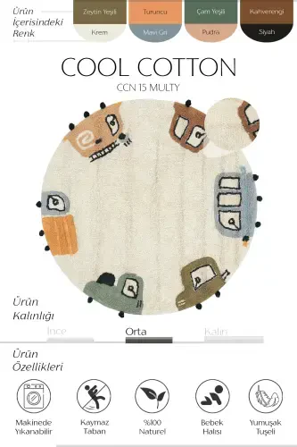 Cool Cotton Cream Baby Rug Machine Washable Non-Slip Soft Car Pattern Round Kids Rug-Cream 2 - COOL HALI (1)