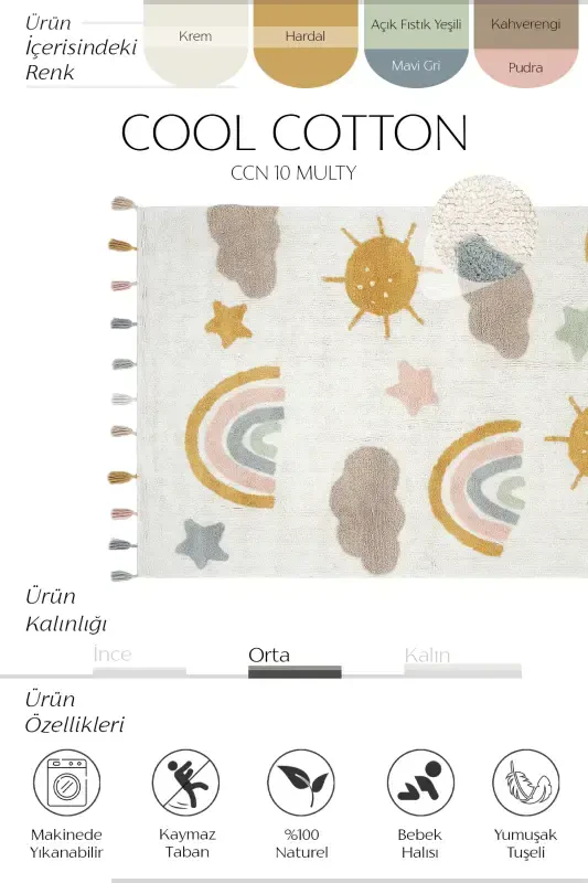 Cool Cotton Cream Color Baby Carpet Machine Washable Non-Slip Base Soft Touch Kids Carpet-Colorful 9 - 2