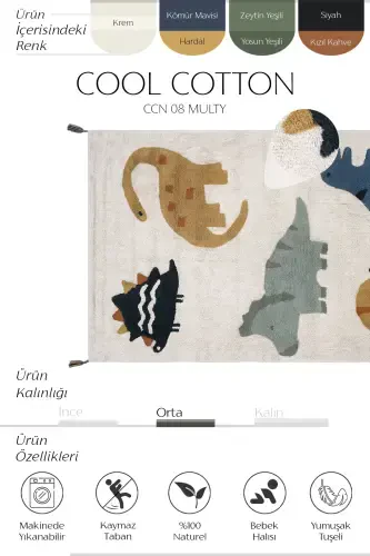 Cool Cotton Krem Bebek Gilami Mashinada Yuviladigan Sirpanmaydigan Tag Yumshoq Tuzilishli Dinozavr Bolalar Gilami-Rangli 7 - 2