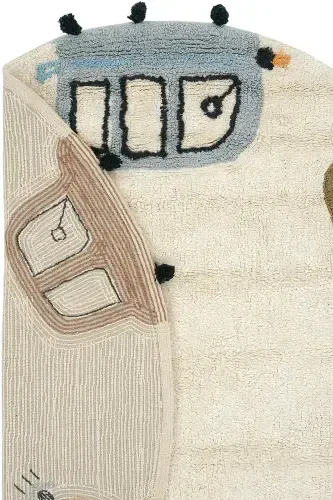 Cool Cotton Krem Bebek Gilami Mashinada Yuvilishi Mumkin Sirpanmaydigan Yumshoq Araba Naqshli Dumaloq Bolalar Gilami-Krem 2 - 4