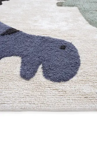 Cool Cotton Krem Bebek Halısı Makinede Yıkanabilir Kaymaz Taban Yumuşak Dokulu Dinazor Çocuk Halısı - Renkli 7 - 6