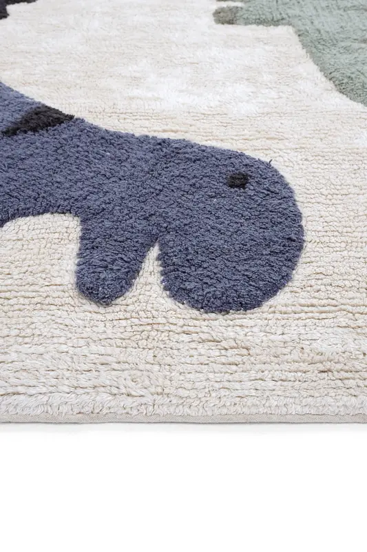 Cool Cotton Krem Bebek Halısı Makinede Yıkanabilir Kaymaz Taban Yumuşak Dokulu Dinazor Çocuk Halısı - Renkli 7 - 6