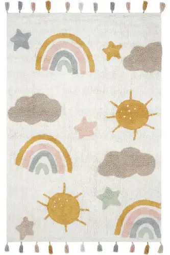 Cool Cotton Крем Цветной Детский Ковер Машинная Стирка Нескользящая Основа Мягкий На ощупь Детский Ковер-Цветной 9 - 1