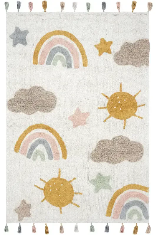 Cool Cotton Крем Цветной Детский Ковер Машинная Стирка Нескользящая Основа Мягкий На ощупь Детский Ковер-Цветной 9 - 1