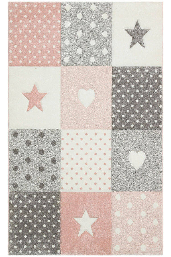 Cool Kids 05 Grey Pink Children's Room Rug Anti-Dust Soft Textured Baby Room Rug - 16