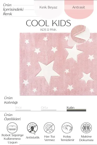 Cool Kids 12 Pembe Çocuk Odası Halısı Hav Toz Vermez Yumuşak Dokulu Bebek Odası Halısı - Pembe 1 - 5