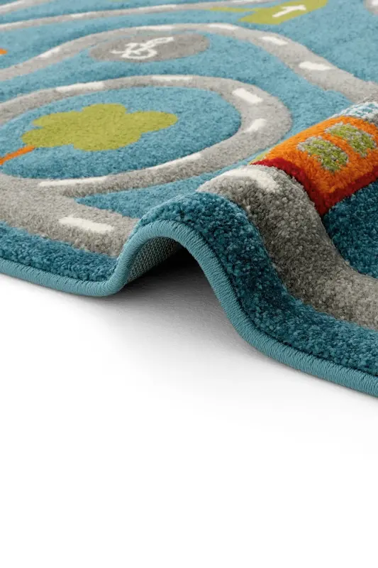 Cool Kids 19 Blue Grey Kids Carpet Non-Shedding Soft Textured Road Baby Room Rug - Blue Grey - 5