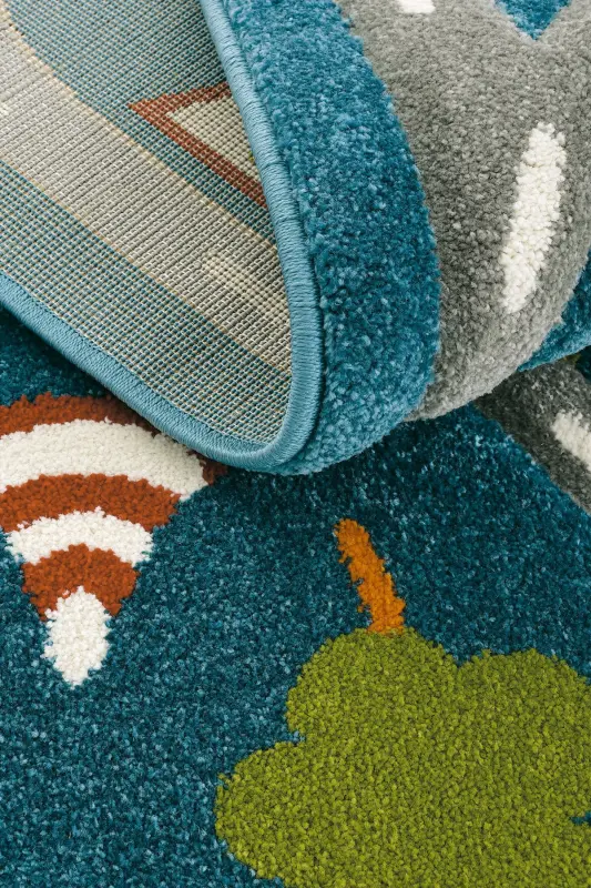 Cool Kids 19 Blue Grey Kids Carpet Non-Shedding Soft Textured Road Baby Room Rug - Blue Grey - 7