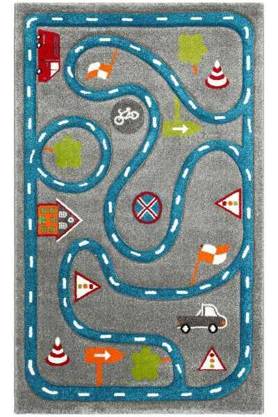 Cool Kids 19 Gray Blue Kids Rug Non-Slip Soft Textured Car Road Baby Room Rug - 24