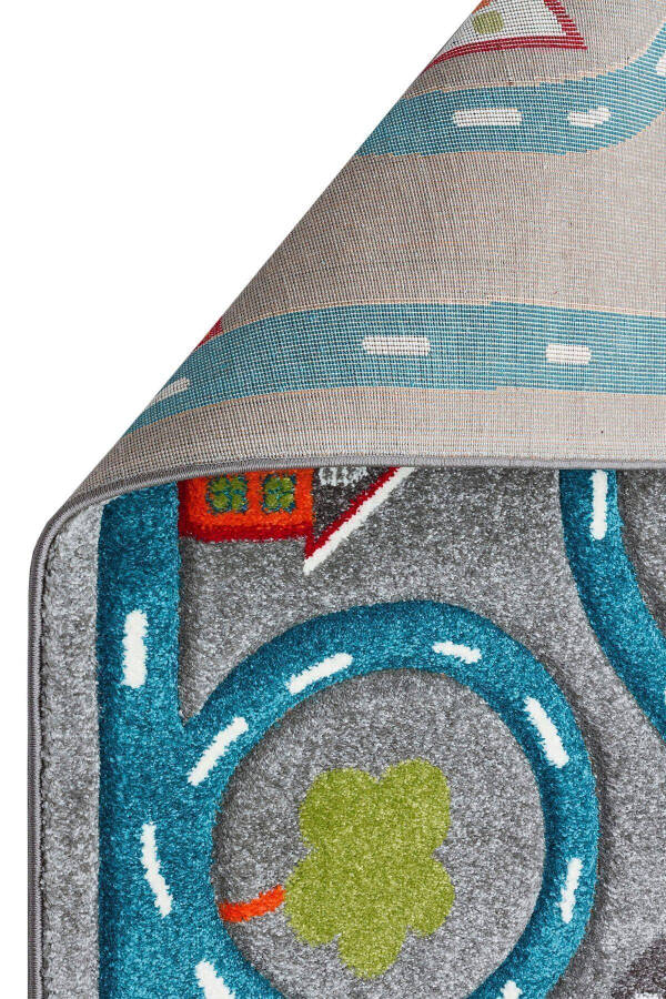 Cool Kids 19 Gray Blue Kids Rug Non-Slip Soft Textured Car Road Baby Room Rug - 25