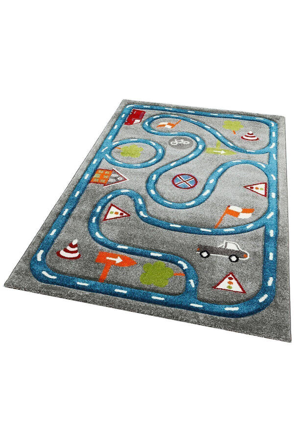 Cool Kids 19 Gray Blue Kids Rug Non-Slip Soft Textured Car Road Baby Room Rug - 27