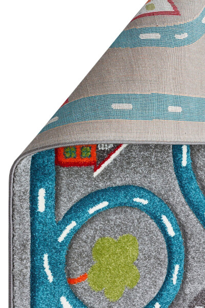 Cool Kids 19 Gray Blue Kids Rug Non-Slip Soft Textured Car Road Baby Room Rug - 21