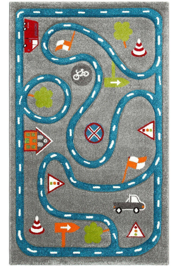 Cool Kids 19 Gray Blue Kids Rug Non-Slip Soft Textured Car Road Baby Room Rug - 16