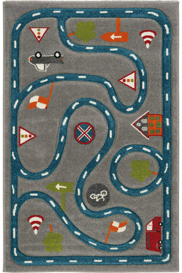 Cool Kids 19 Gray Blue Kids Rug Non-Slip Soft Textured Car Road Baby Room Rug - 9