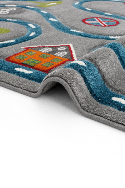 Cool Kids 19 Gray Blue Kids Rug Non-Slip Soft Textured Car Road Baby Room Rug - 6