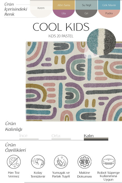 Cool Kids 20 Pastel Çocuk Odası Halısı Hav Toz Vermez Yumuşak Dokulu Bebek Odası Halısı-Pastel - COOL HALI (1)