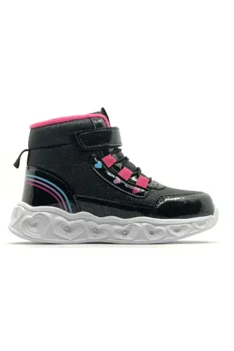 Cool Kids Orthopedic Lighted Sole Girls' Boots (Black) - KIDS CLUB SHOES (1)