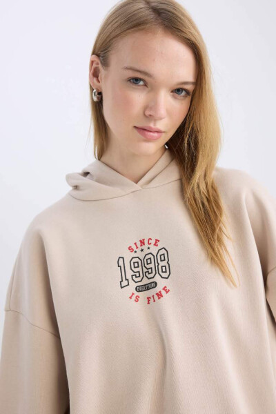 Cool Loose Fit Printed Hooded Sweatshirt Sand - 4