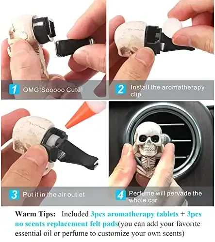 Cool Skull Car Decor for Truck Air Fresheners Vent Clips Cars Scent Freshener Things Goth Automotive Interior Aesthetic Halloween Decorations Mens Accessories Funny Christmas Gifts for Women Men - 2