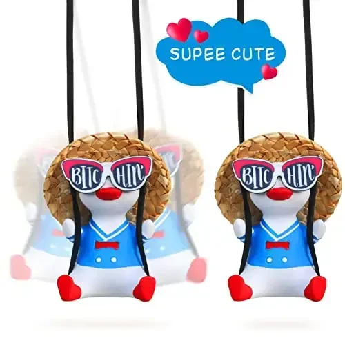 Cool Swinging Duck Car Hanging Ornament Cute Auto Decor Rear View Mirror Accessories Interior for Women Men Teens Truck Rearview Christmas Tree Decorations Things Car Charms Funny Gifts for Boys Girls - 4