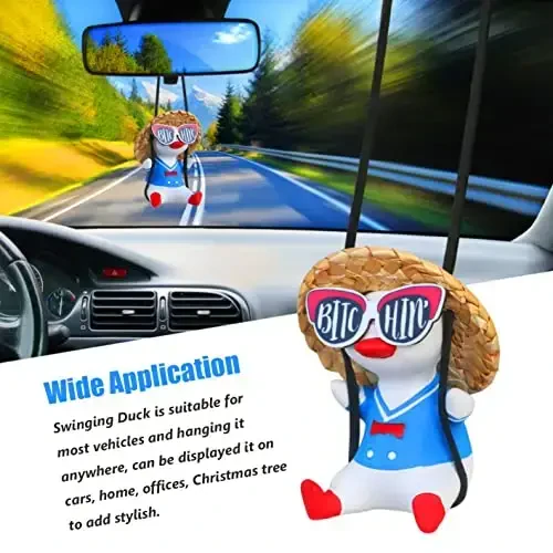 Cool Swinging Duck Car Hanging Ornament Cute Auto Decor Rear View Mirror Accessories Interior for Women Men Teens Truck Rearview Christmas Tree Decorations Things Car Charms Funny Gifts for Boys Girls - 5