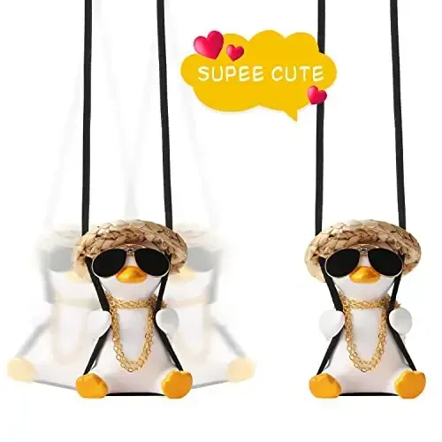 Cool Swinging Duck Car Hanging Ornament Cute Car Decor Rear View Mirror Accessories Interior for Women Men Teens Truck Rearview Christmas Tree Decorations Things Birthday Funny Xmas Gifts for Mom Dad - 5