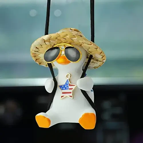 Cool Swinging Duck Car Hanging Ornament, Pendant Interior Rearview Mirror Decoration and Car Rear View Mirrior Hanging Accessories 