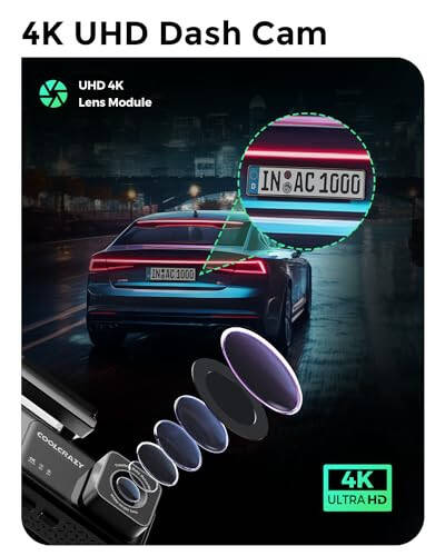 COOLCRAZY 4K Oldingi Kamera, Avtomobillar uchun o'rnatilgan WiFi GPS Dash Kamera, 3,2