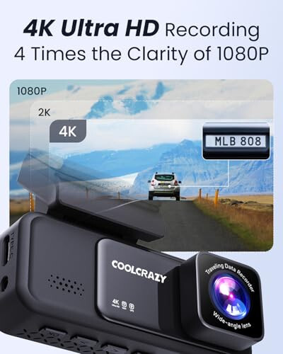 COOLCRAZY 4K Oldingi Kamera, Avtomobillar uchun o'rnatilgan WiFi GPS Dash Kamera, 3,2