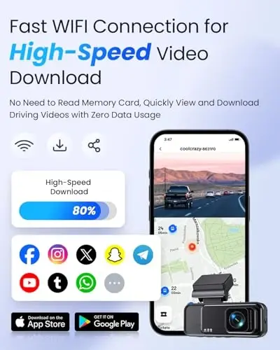 COOLCRAZY Dash Cam 4K Front, Built-in WiFi GPS Dash Camera for Cars, 3.2” IPS Screen Dashcam with App Control, Free 32G Card, 170°Wide Angle, 24H ParkingMode, WDR, Night Vision, G-Sensor - 6