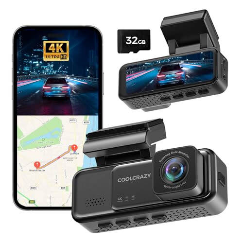 COOLCRAZY Dash Cam 4K Ön, Arabalar İçin Dahili WiFi GPS Dash Kamera, 3.2” IPS Ekranlı Dashcam Uygulama Kontrolüyle, Ücretsiz 32G Kart, 170° Geniş Açı, 24 Saat Park Modu, WDR, Gece Görüşü, G-Sensör - 7