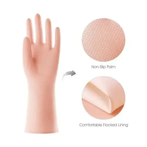 COOLJOB 2 Pairs Thickened Rubber Gloves with Cotton Lining & Non-slip Grip, Colorful Household Long Lasting Dishwashing Gloves for Kitchen & Bathroom Cleaning, Orange & Blue, Large - COOLJOB (1)