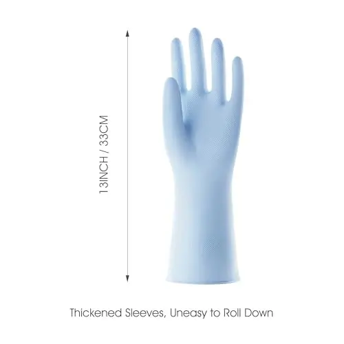 COOLJOB 2 Pairs Thickened Rubber Gloves with Cotton Lining & Non-slip Grip, Colorful Household Long Lasting Dishwashing Gloves for Kitchen & Bathroom Cleaning, Orange & Blue, Large - 3