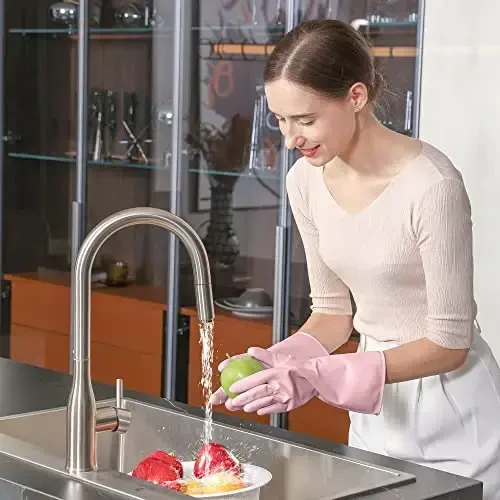 COOLJOB Large Household Rubber Gloves with Cotton Liner & Non-slip Grip, Waterproof Long Lasting Dishwashing Gloves for Kitchen & Bathroom Cleaning, Light Pink, 1 Pair - 3