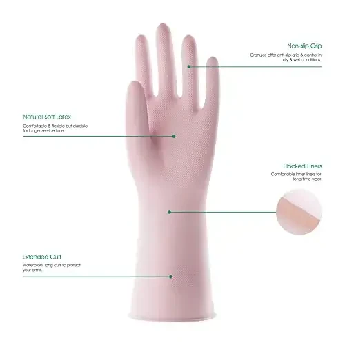 COOLJOB Medium Household Rubber Gloves with Cotton Liner & Non-slip Grip, Waterproof Long Lasting Dishwashing Gloves for Kitchen & Bathroom Cleaning, Light Pink, 1 Pair - COOLJOB (1)