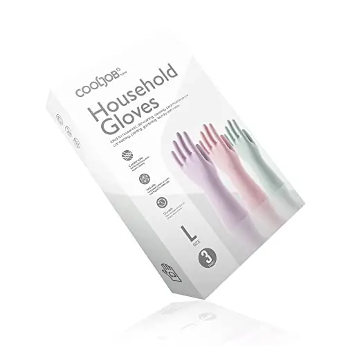 COOLJOB 3 Pairs Colorful Household Gloves with Cotton Liner & Non-slip Grip, Water Resistant Reusable Dish Washing Rubber Gloves for Kitchen & Bathroom Cleaning, Large - 5