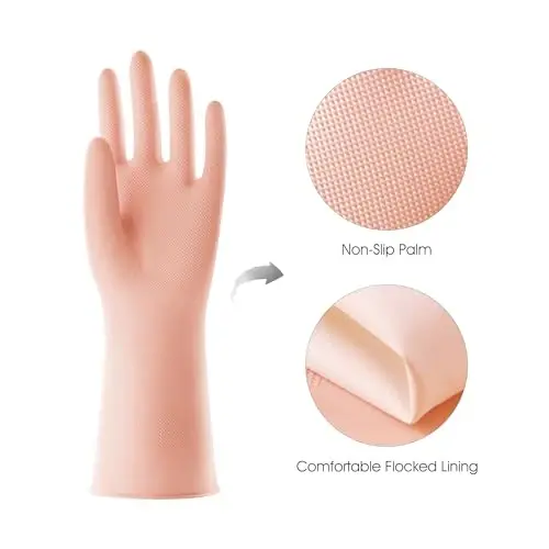 COOLJOB 2 Pairs Thickened Rubber Gloves with Cotton Lining & Non-slip Grip, Colorful Household Long Lasting Dishwashing Gloves for Kitchen & Bathroom Cleaning, Orange & Blue, Medium - COOLJOB (1)