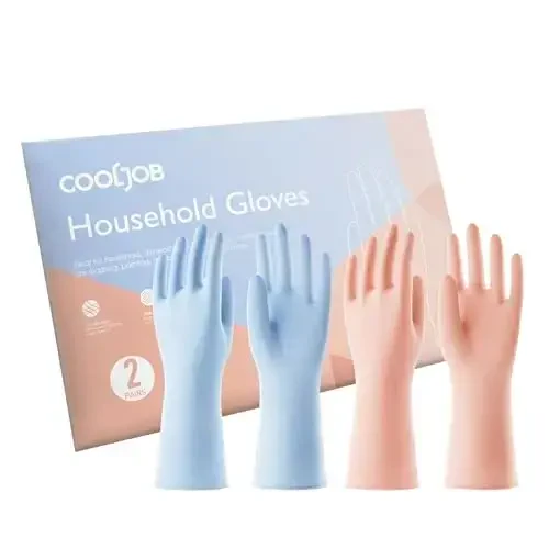COOLJOB 2 Pairs Thickened Rubber Gloves with Cotton Lining & Non-slip Grip, Colorful Household Long Lasting Dishwashing Gloves for Kitchen & Bathroom Cleaning, Orange & Blue, Small 