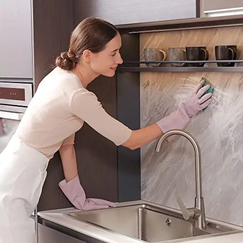 COOLJOB Small Household Rubber Gloves with Cotton Liner & Non-slip Grip, Waterproof Long Lasting Dishwashing Gloves for Kitchen & Bathroom Cleaning, Purple, 1 Pair - 3