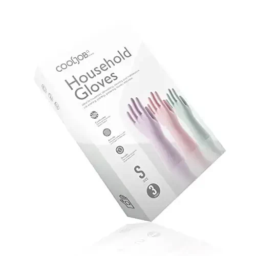 COOLJOB 3 Pairs Colorful Household Gloves with Cotton Liner & Non-slip Grip, Water Resistant Reusable Dish Washing Rubber Gloves for Kitchen & Bathroom Cleaning, Small - 5