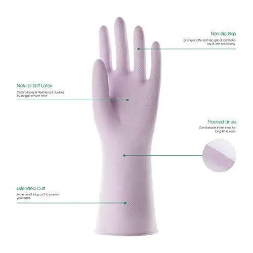 COOLJOB 3 Pairs Colorful Household Gloves with Cotton Liner & Non-slip Grip, Water Resistant Reusable Dish Washing Rubber Gloves for Kitchen & Bathroom Cleaning, Small - 2