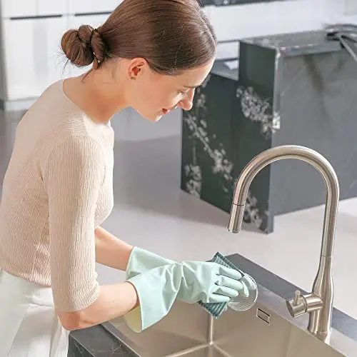 COOLJOB 3 Pairs Colorful Household Gloves with Cotton Liner & Non-slip Grip, Water Resistant Reusable Dish Washing Rubber Gloves for Kitchen & Bathroom Cleaning, Small - 4