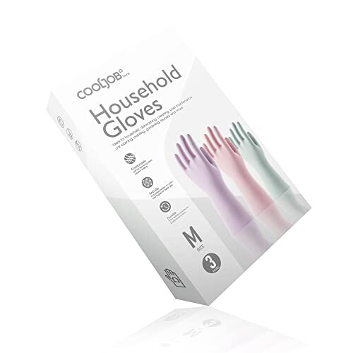 COOLJOB 3 Pairs Colorful Household Gloves with Cotton Liner & Non-slip Grip, Water Resistant Reusable Dish Washing Rubber Gloves for Kitchen & Bathroom Cleaning, Medium - 5