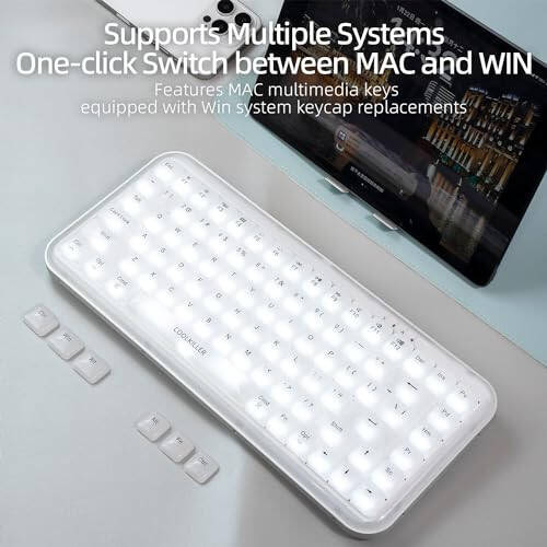 CoolKiller Balloon 84 Low Profile Mechanical Keyboard, Customized Backlight Hot Swappable Keyboard with BT5.1/2.4G/USB-C Wireless Gaming Gasket Structure for Windows/Mac (White,Linear Switches) - 3