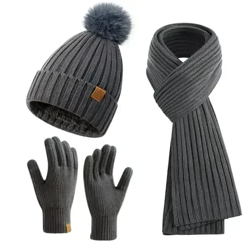 Coolprince ayollar uzun sharf qo'lqop va shapka to'plami Sovuq ob-havo shapka sharf qo'lqop to'plami ayollar uchun qishki beanie shapkalar pom bilan - 1