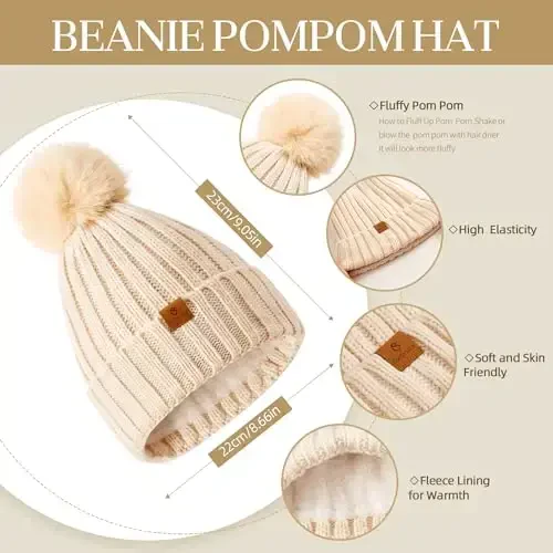 Coolprince ayollar uzun sharf qo'lqop va shapka to'plami Sovuq ob-havo shapka sharf qo'lqop to'plami ayollar uchun qishki beanie shapkalar pom bilan - 2