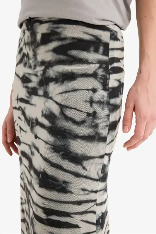 Coool A Kesim Desenli Yüksek Bel Penye Astar Tül Maxi Etek-Siyah - 6